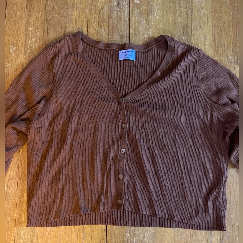 Old Navy brown cropped cable cardigan